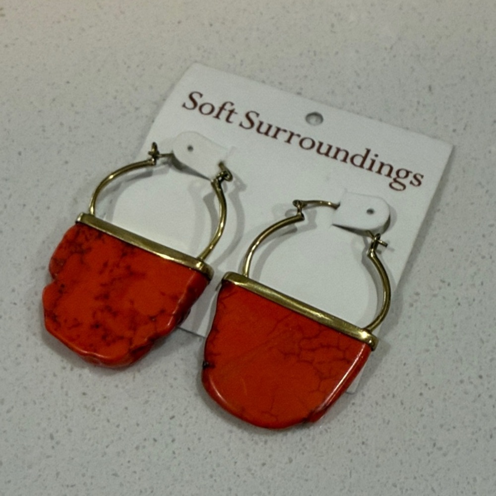 Soft Surroundings Orange Statement Hoop Earrings Marbled Resin Boho Bold